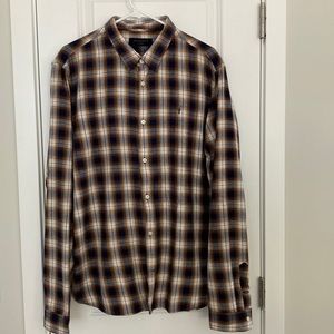 All Saints Men’s 100% Cotton XL Plaid Long Sleeve Button Down Shirt
